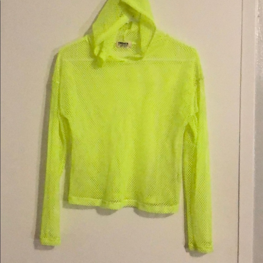 Neon Yellow fishnet crop top Hoodie
